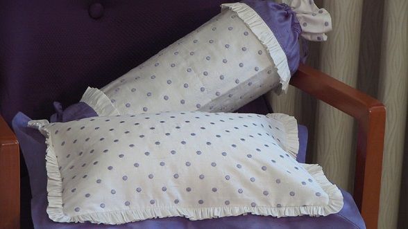 Dupioni white with purple dots shams