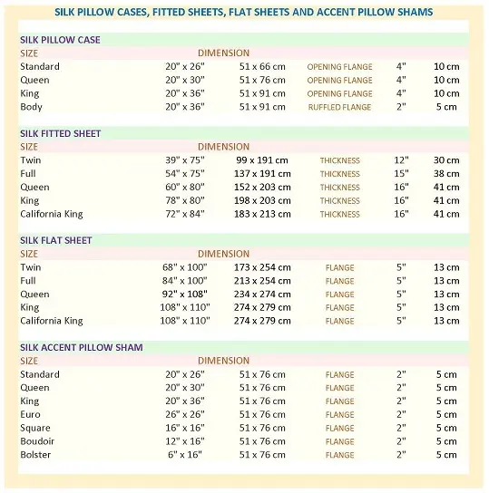 Silk Bedding Sizes